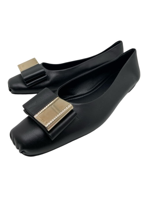 Ferragamo Shoe Size 9.5 Black Leather GHW Bow Detail Square Toe Slip On Flats Black / 9.5