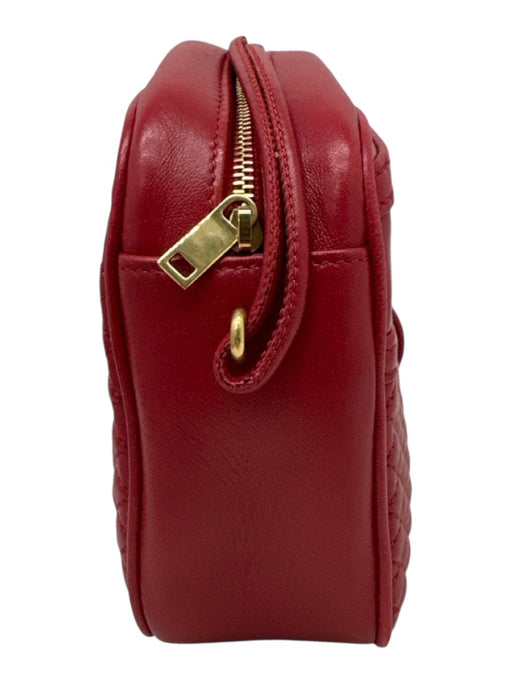 Saint Laurent Red Leather Quilted Gold Tone Logo Zip Top Crossbody Bag Red