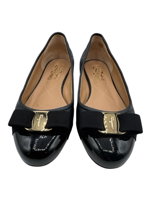 Salvatore Ferragamo Shoe Size 9 Black Leather Quilted Patent Toe Flats Black / 9