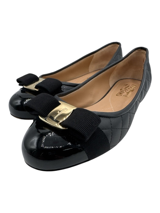 Salvatore Ferragamo Shoe Size 9 Black Leather Quilted Patent Toe Flats Black / 9