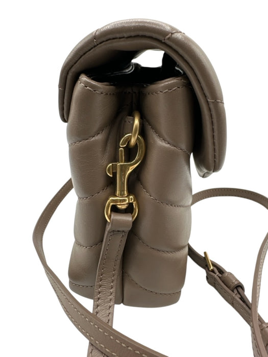 Saint Laurent Beige Leather Gold Tone Hardware Quilted Chevron Bag Beige
