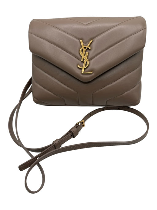 Saint Laurent Beige Leather Gold Tone Hardware Quilted Chevron Bag Beige