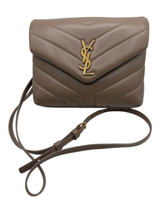 Saint Laurent Beige Leather Gold Tone Hardware Quilted Chevron Bag Beige