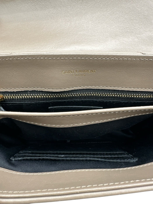 Saint Laurent Beige Leather Gold Tone Hardware Quilted Chevron Bag Beige