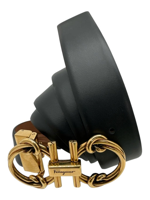 Salvatore Ferragamo Black Leather Gold Tone Buckle Knot Detail Prong Close Belts Black / 90cm
