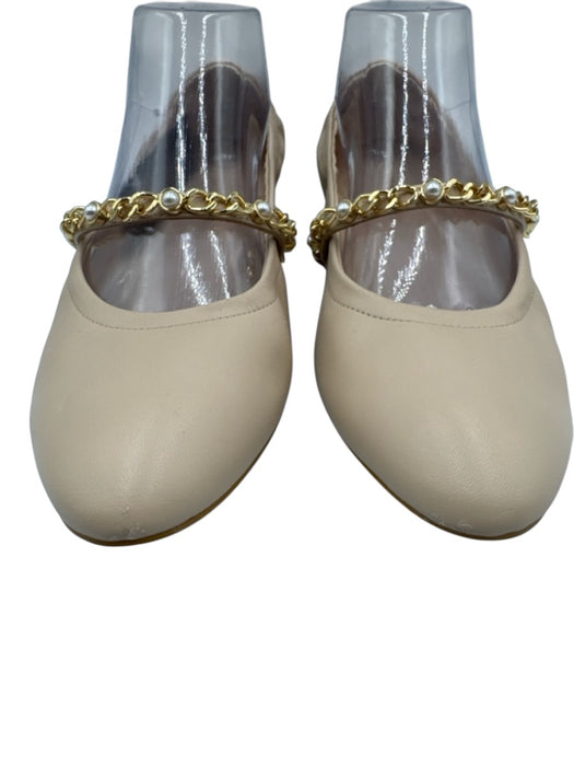 Stuart Weitzman Shoe Size 9.5 Beige & Gold Leather Upper Almond Toe Flats Beige & Gold / 9.5