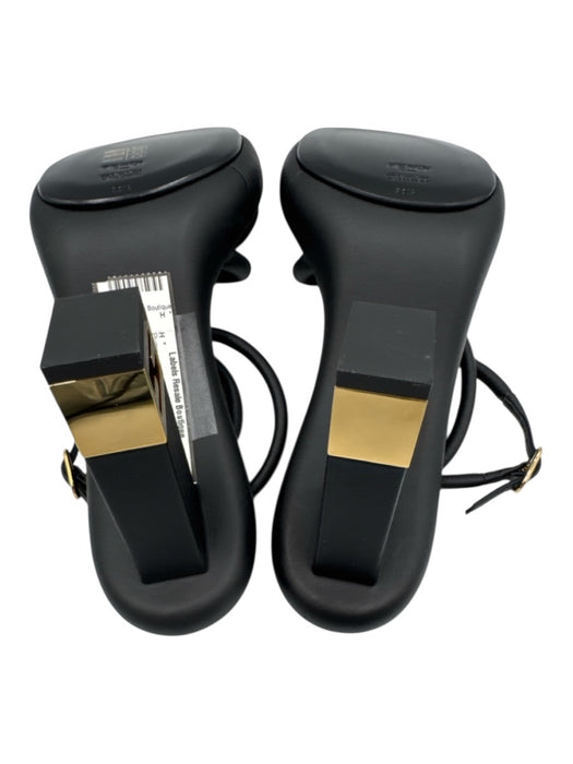 Fendi Shoe Size 39.5 Black & Gold Leather Toe Strap Logo Block Heel Pumps Black & Gold / 39.5