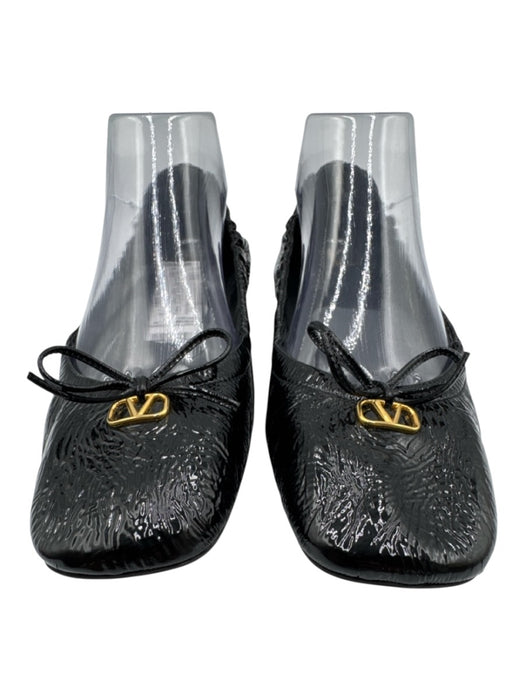 Valentino Garavani Shoe Size 39.5 Black Patent Leather Bow detail Logo Flats Black / 39.5