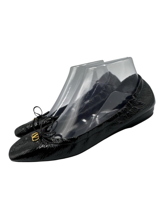 Valentino Garavani Shoe Size 39.5 Black Patent Leather Bow detail Logo Flats Black / 39.5