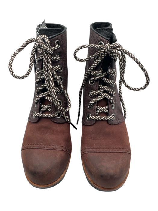 Sorel Shoe Size 9.5 Brown Leather Upper Round Toe Fabric & Color Block Boots Brown / 9.5