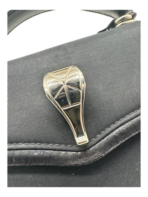 Kieselstein-Cord Black Nylon Leather trim Flap Crocodile Silver hardware Bag Black / Mini