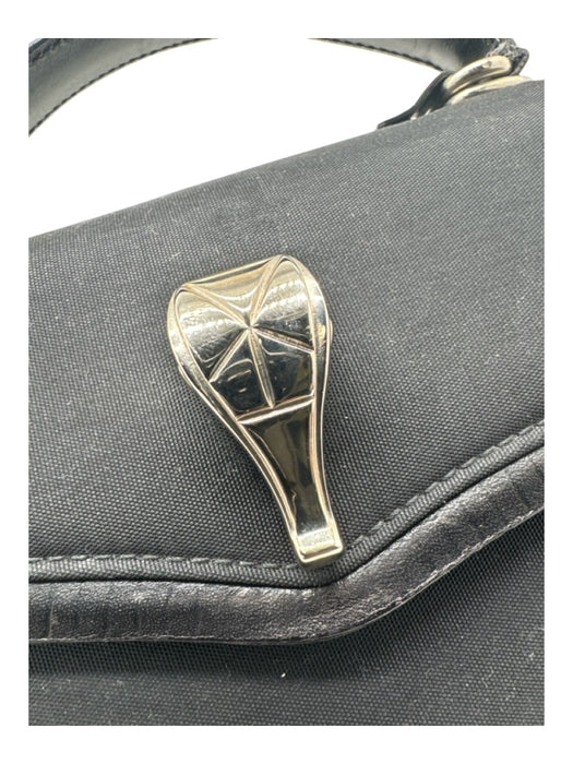 Kieselstein-Cord Black Nylon Leather trim Flap Crocodile Silver hardware Bag Black / Mini