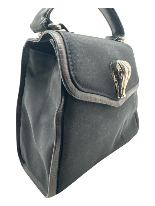 Kieselstein-Cord Black Nylon Leather trim Flap Crocodile Silver hardware Bag Black / Mini