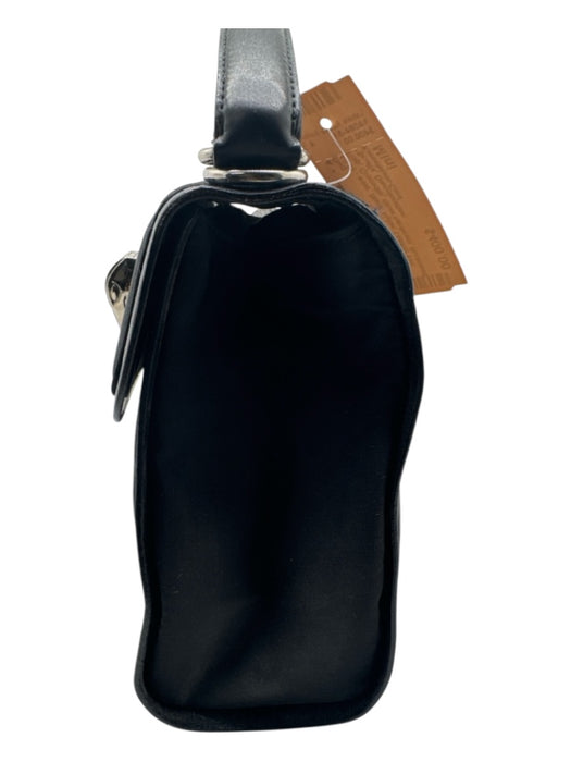 Kieselstein-Cord Black Nylon Leather trim Flap Crocodile Silver hardware Bag Black / Mini