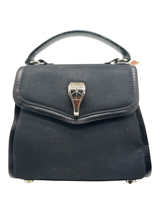 Kieselstein-Cord Black Nylon Leather trim Flap Crocodile Silver hardware Bag Black / Mini