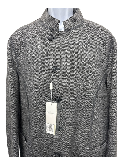 Armani NWT Size 58 Gray Wool Blend Herringbone Mandarin Collar Men's Jacket Gray / 58