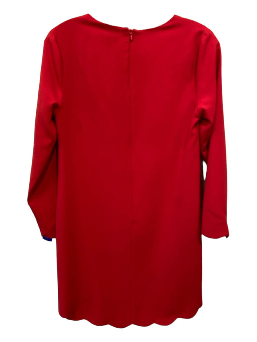 Aqua Size XS Red Polyester Round Neck Long Sleeve Scalloped Hem Shift Dress Red / XS