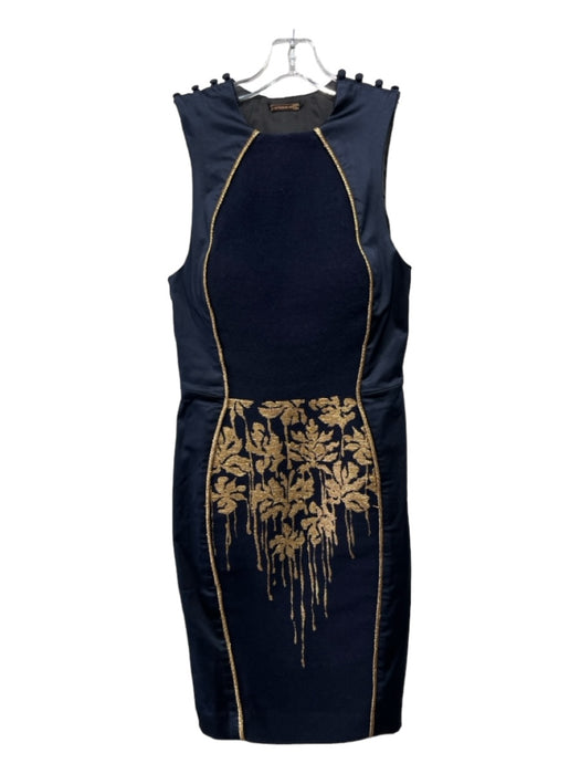 Katherine Kidd Size 8 Black Navy Gold Silk Blend Round Neck Sleeveless Dress Black Navy Gold / 8