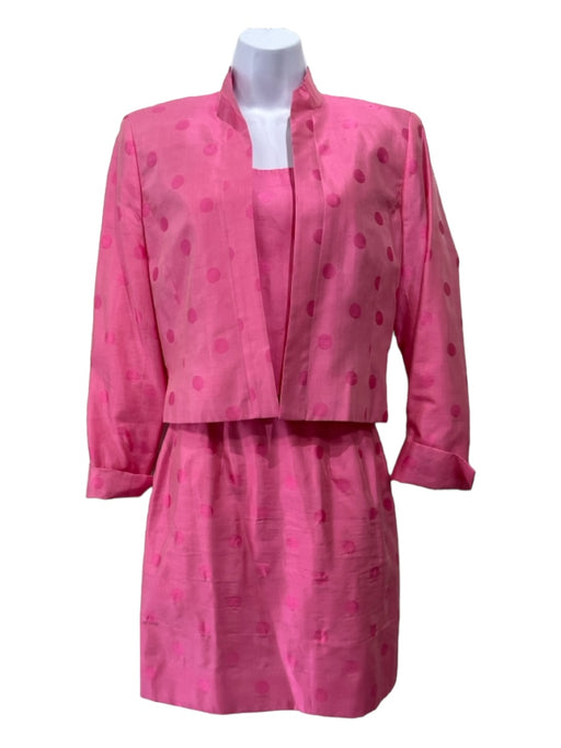 Worth Size 4 Pink Silk Polka Dots Strapless Jacket Knee length Skirt Set Pink / 4