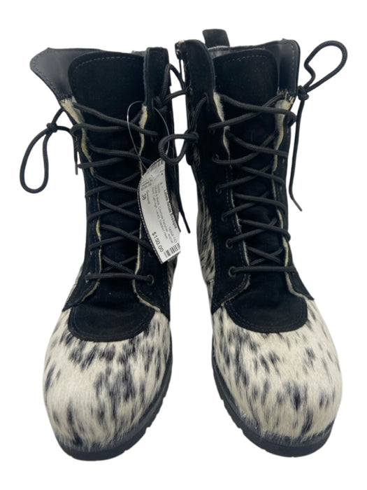 Overland Shoe Size 38 White & Black Cowhide Ponyhair Animal Print Laces Boots White & Black / 38