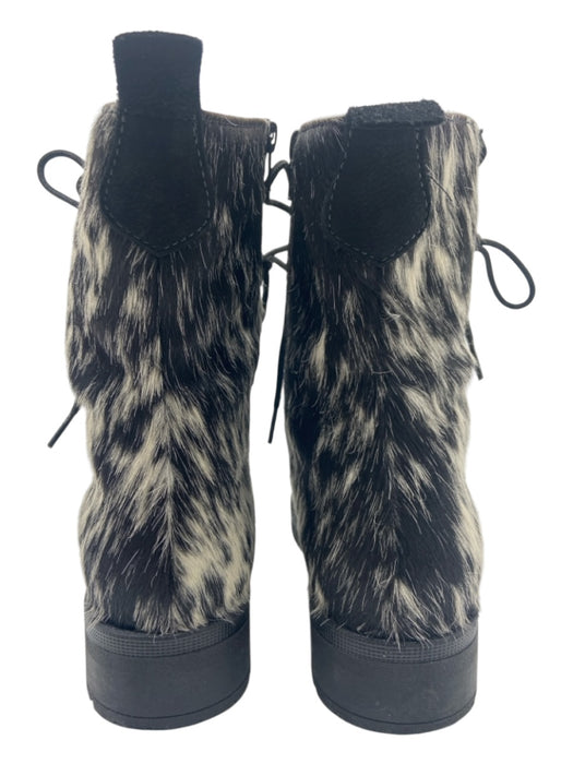 Overland Shoe Size 38 White & Black Cowhide Ponyhair Animal Print Laces Boots White & Black / 38