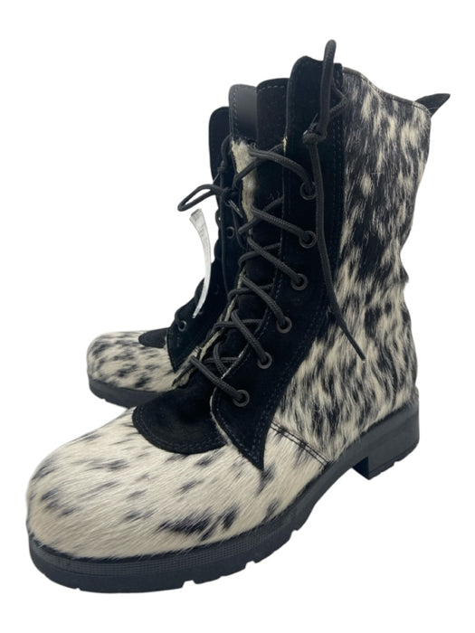 Overland Shoe Size 38 White & Black Cowhide Ponyhair Animal Print Laces Boots White & Black / 38