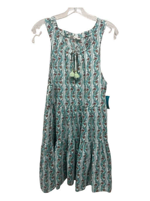 Omika Size S White, Blue, Multi Cotton Abstract Floral Sleeveless V Neck Dress White, Blue, Multi / S