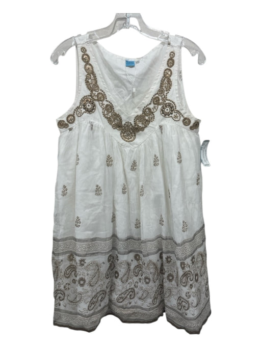 Tajmahal Size S/M White, Brown, Gray Viscose Floral & Paisley Beaded Dress White, Brown, Gray / S/M
