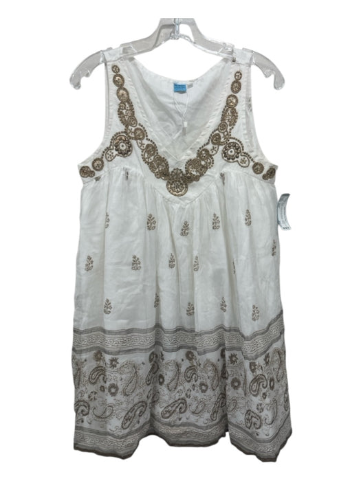 Tajmahal Size S/M White, Brown, Gray Viscose Floral & Paisley Beaded Dress White, Brown, Gray / S/M