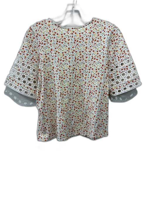 Sezane Size S Yellow, Green, Orange Cotton Crochet Mini Floral short sleeve Top Yellow, Green, Orange / S
