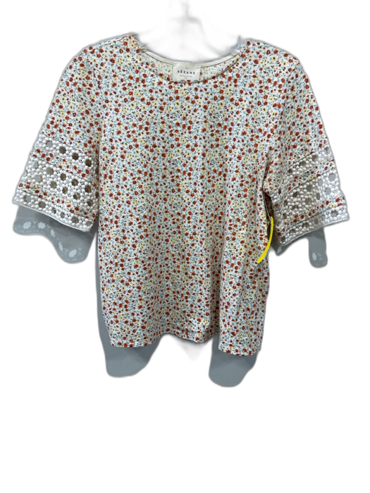 Sezane Size S Yellow, Green, Orange Cotton Crochet Mini Floral short sleeve Top Yellow, Green, Orange / S