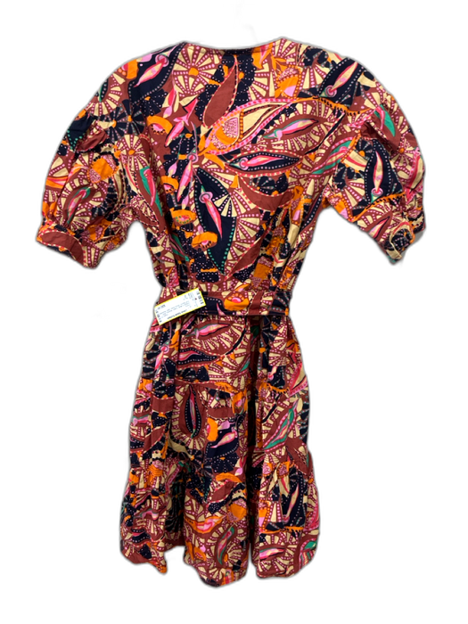 A.L.C. Size 0 Orange & Multi Cotton Abstract Short Puff Sleeve Above Knee Dress Orange & Multi / 0