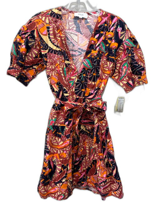 A.L.C. Size 0 Orange & Multi Cotton Abstract Short Puff Sleeve Above Knee Dress Orange & Multi / 0