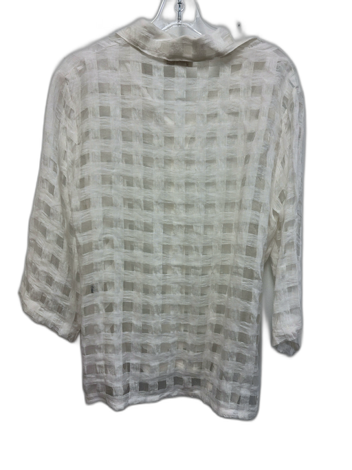 Puro Lino Size Small White Linen Long Sleeve Checkered Button Front Sheer Top White / Small