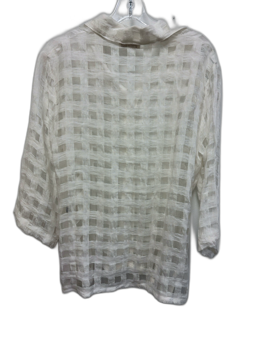 Puro Lino Size Small White Linen Long Sleeve Checkered Button Front Sheer Top White / Small