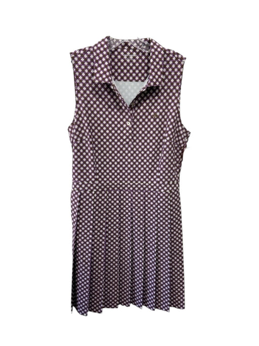 Tory Burch SPORT Size L Brown, White & Purple Polyester Blend 1/4 Button Dress Brown, White & Purple / L