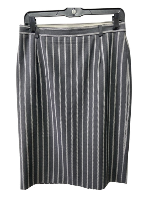 Escada Size 40 Gray & White Wool Blend Striped Back Zip Below the Knee Skirt Gray & White / 40