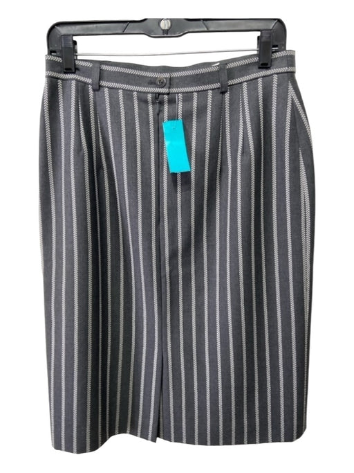 Escada Size 40 Gray & White Wool Blend Striped Back Zip Below the Knee Skirt Gray & White / 40