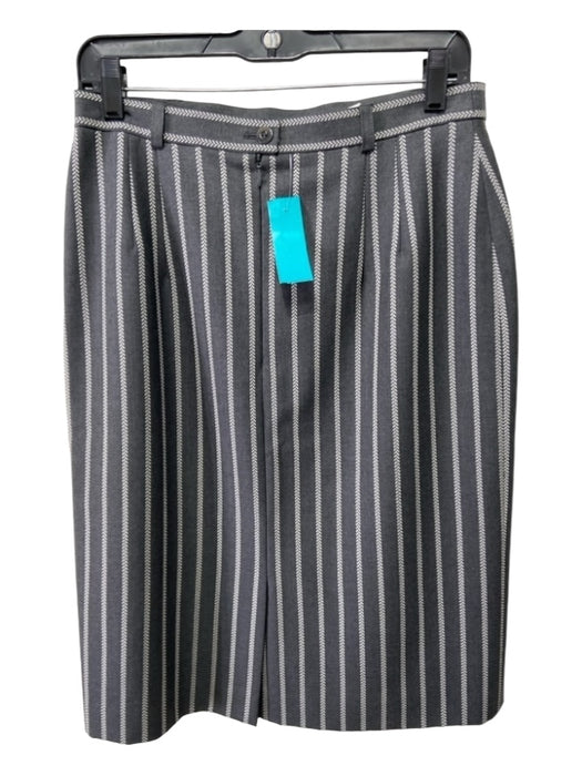 Escada Size 40 Gray & White Wool Blend Striped Back Zip Below the Knee Skirt Gray & White / 40