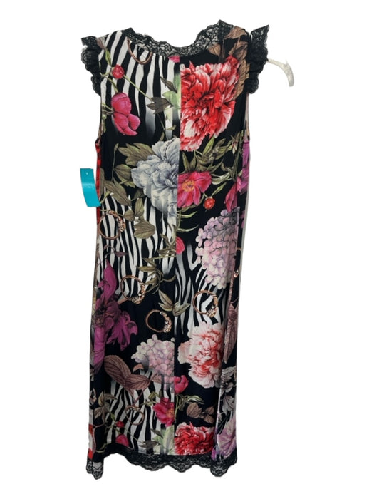 Class Roberto Cavali Size 10 Black White & Multi Viscose Blend Floral Dress Black White & Multi / 10