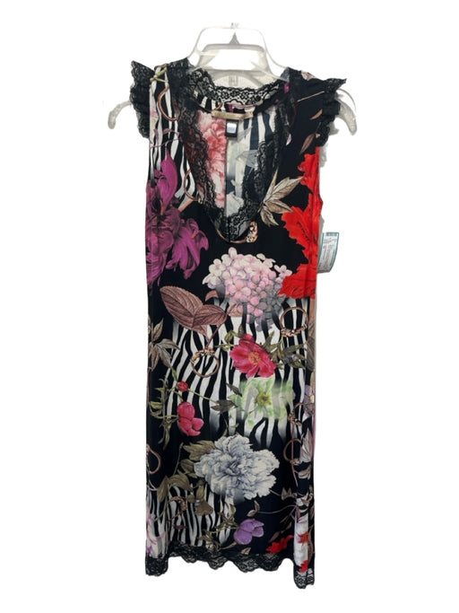 Class Roberto Cavali Size 10 Black White & Multi Viscose Blend Floral Dress Black White & Multi / 10