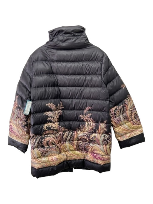 Etro Size 44 Black Beige Pink Polyester Floral Paisley Quilted Snap Front Jacket Black Beige Pink / 44