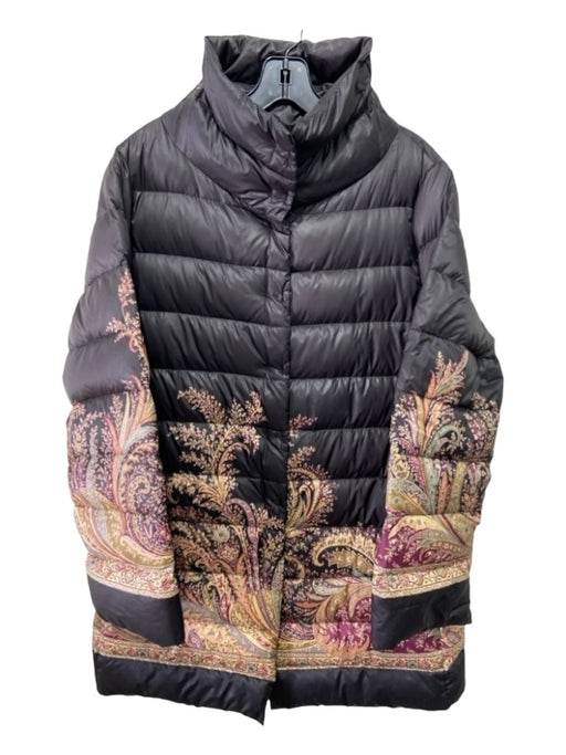 Etro Size 44 Black Beige Pink Polyester Floral Paisley Quilted Snap Front Jacket Black Beige Pink / 44