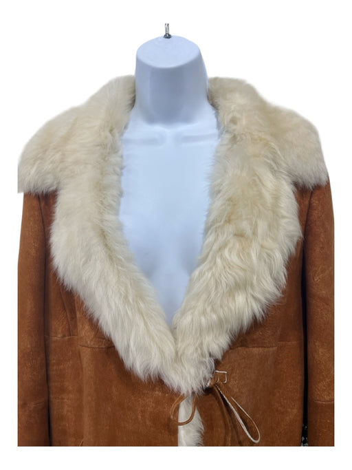 Marella Size 8 Beige & White Lamb leather Fur lined Paneled Tie Front Jacket Beige & White / 8