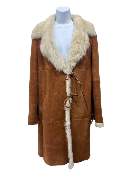 Marella Size 8 Beige & White Lamb leather Fur lined Paneled Tie Front Jacket Beige & White / 8