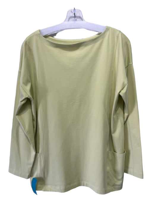 Eileen Fisher Size S Green Cotton Wide Neck Long Sleeve Pockets Paneled Top Green / S