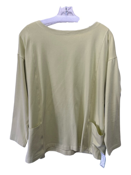 Eileen Fisher Size S Green Cotton Wide Neck Long Sleeve Pockets Paneled Top Green / S