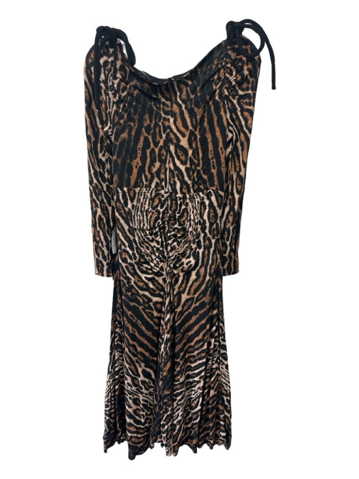 Proenza Schouler Size 10 Brown & Black Viscose Cheetah V Neck Long Sleeve Dress Brown & Black / 10