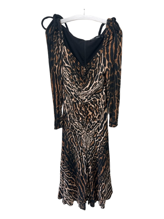 Proenza Schouler Size 10 Brown & Black Viscose Cheetah V Neck Long Sleeve Dress Brown & Black / 10