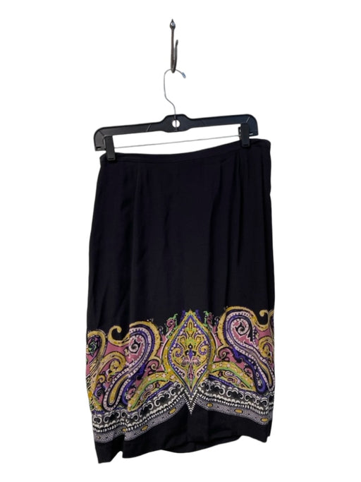 Etro Size 48 Black & Multi Viscose Side Zip Side Slit Knee length Skirt Black & Multi / 48